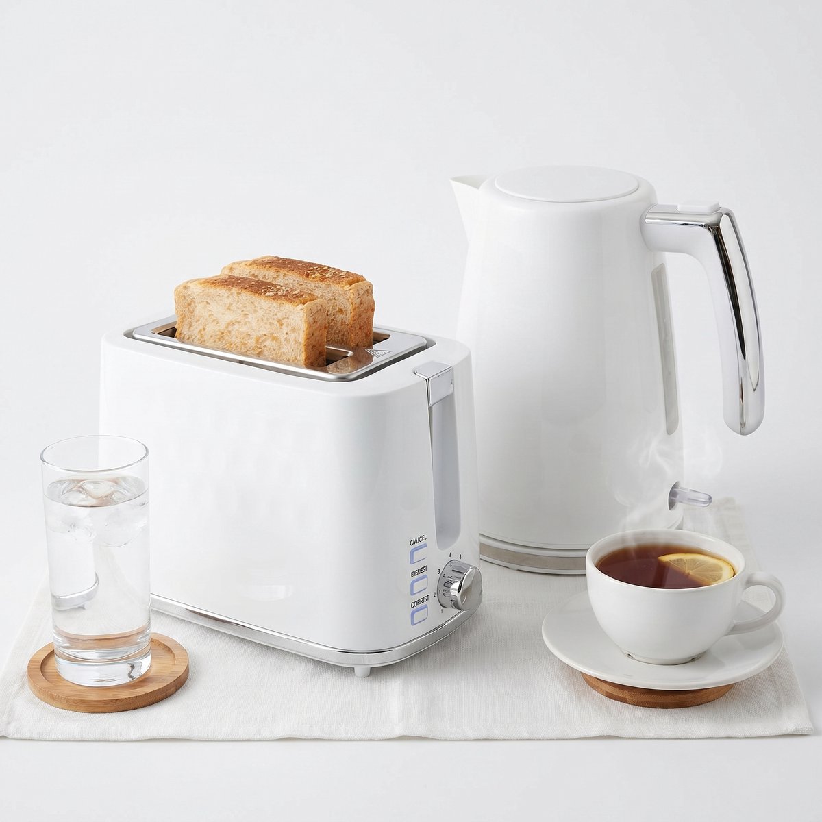 Waterkoker & broodrooster set wit - 1,7 liter, 2200 W met thermostaat, 7 bruiningsstanden voor 2 sneetjes
