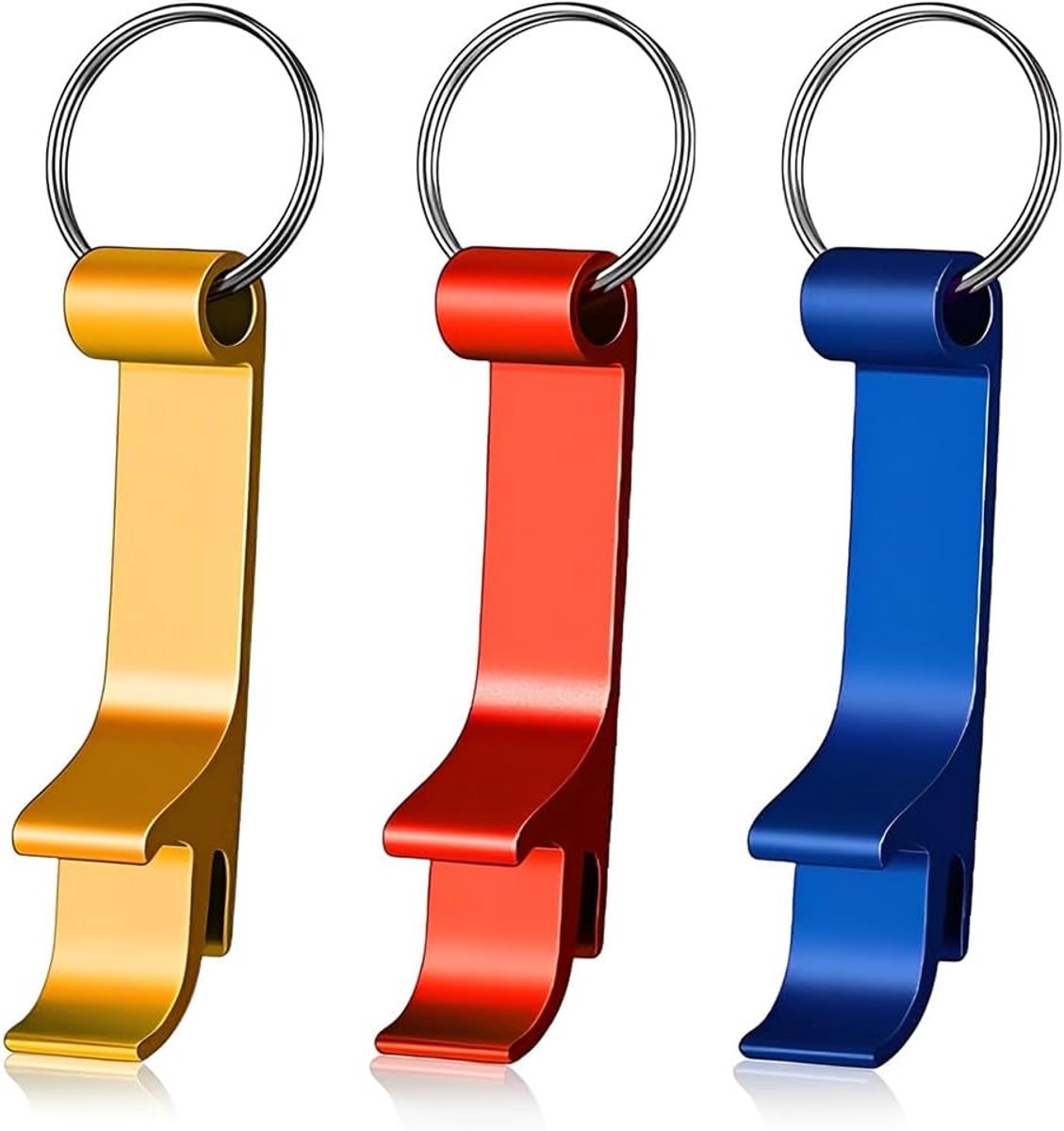 3-delige sleutelhangerset met flesopener - Sleutelhanger met bierflesopener, mini-flesopener, geschikt voor mannen en vrouwen voor dagelijks gebruik en als cadeau (blauw, goud, rood)