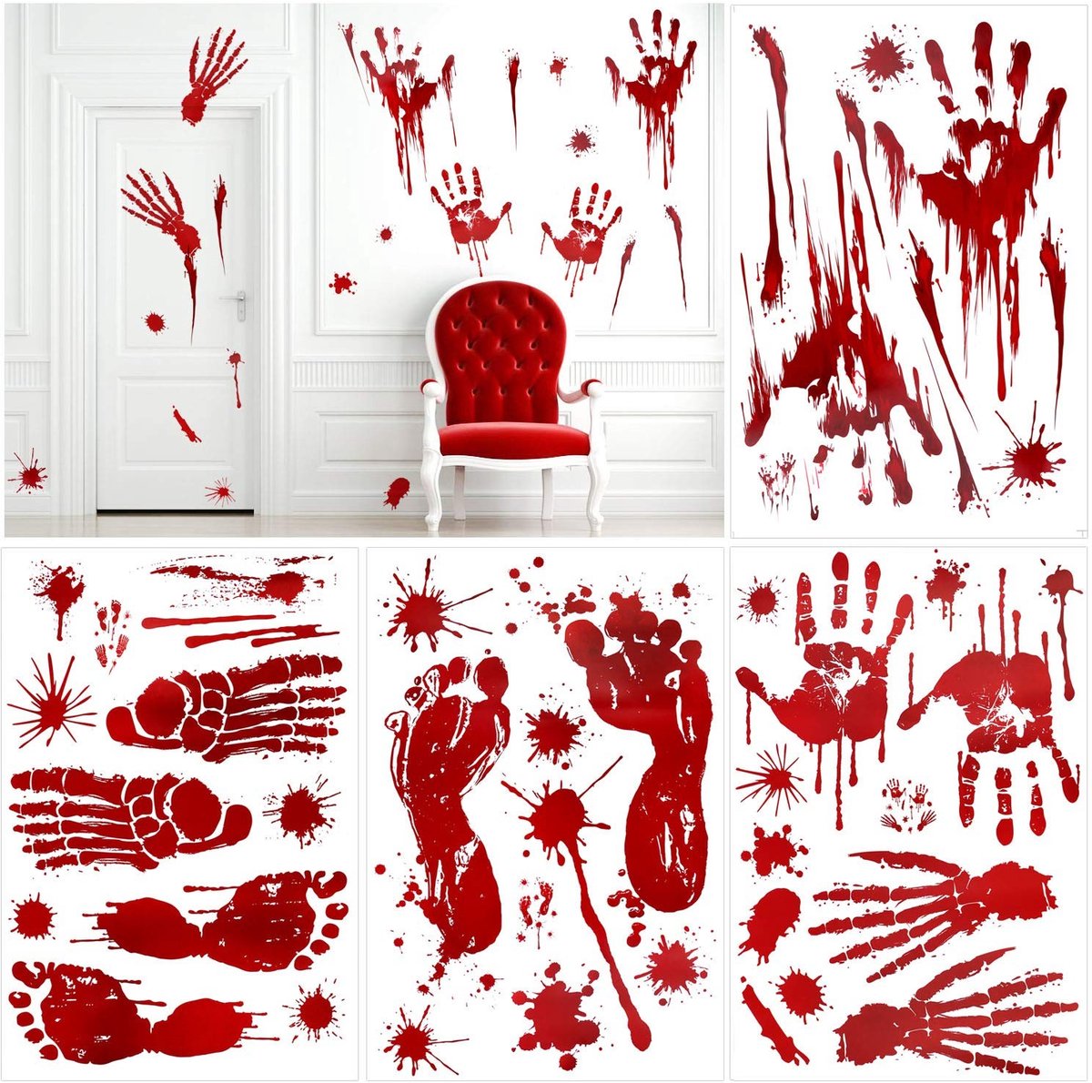 Dailygoods- Raamstickers Halloween - Bloedige Handafdrukken - Voetafdrukken - Griezelige Decoratie - Waterdicht Vinyl - Perfect voor Feestdecoratie - Decoratiestickers
