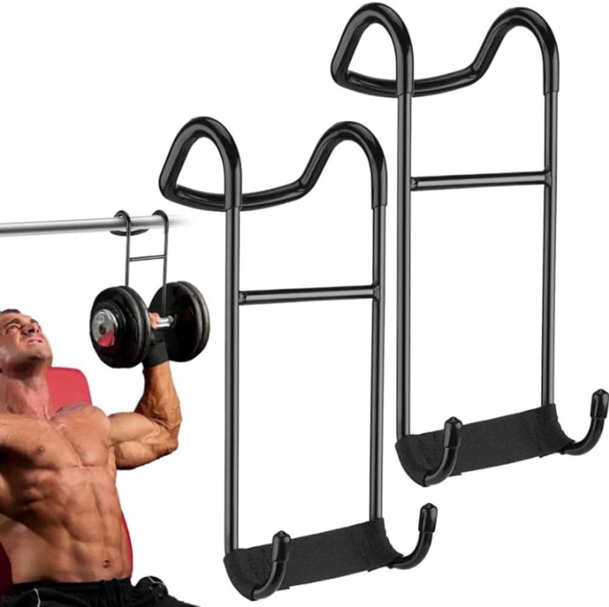 Set van 2 zware dumbbell haken voor bankdrukken, 220 lb barbell haken voor thuisgym, ideaal voor dumbbell opslag en fitnessoefeningen