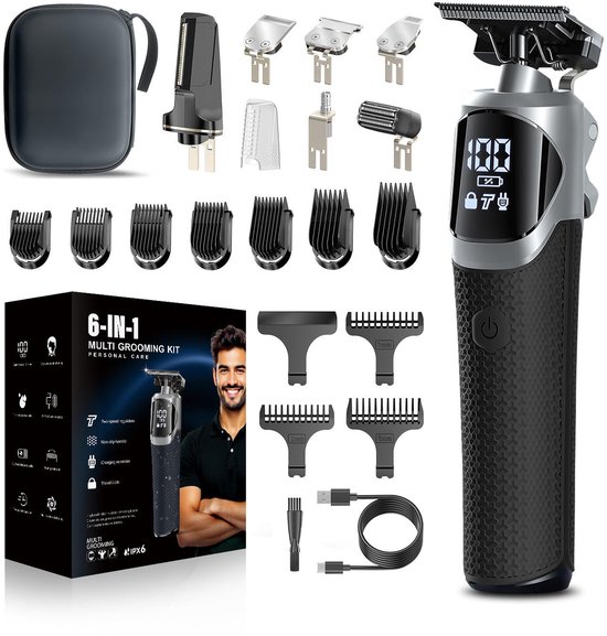 Tondeuse – 6-in-1 Set voor Mannen – Neustrimmer - Baardtrimmer - Bodygroomer - Draadloos – Hermanos®