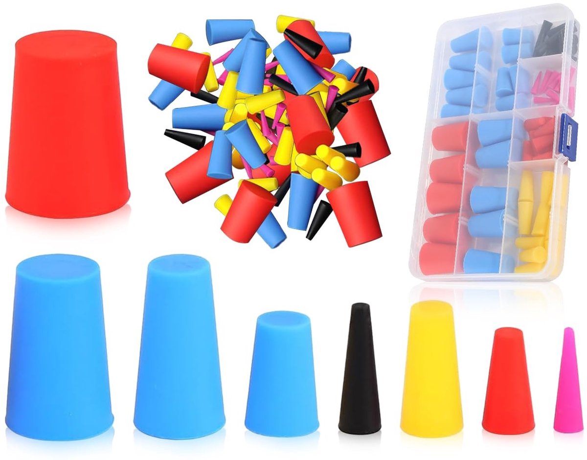 LIVIA HOME- Rubberen Doppen Set - 60 Conische Doppen - Hittebestendig - Siliconen Stops - Afsluitdoppen - Transparante Doos 17 x 10 x 2,3 cm
