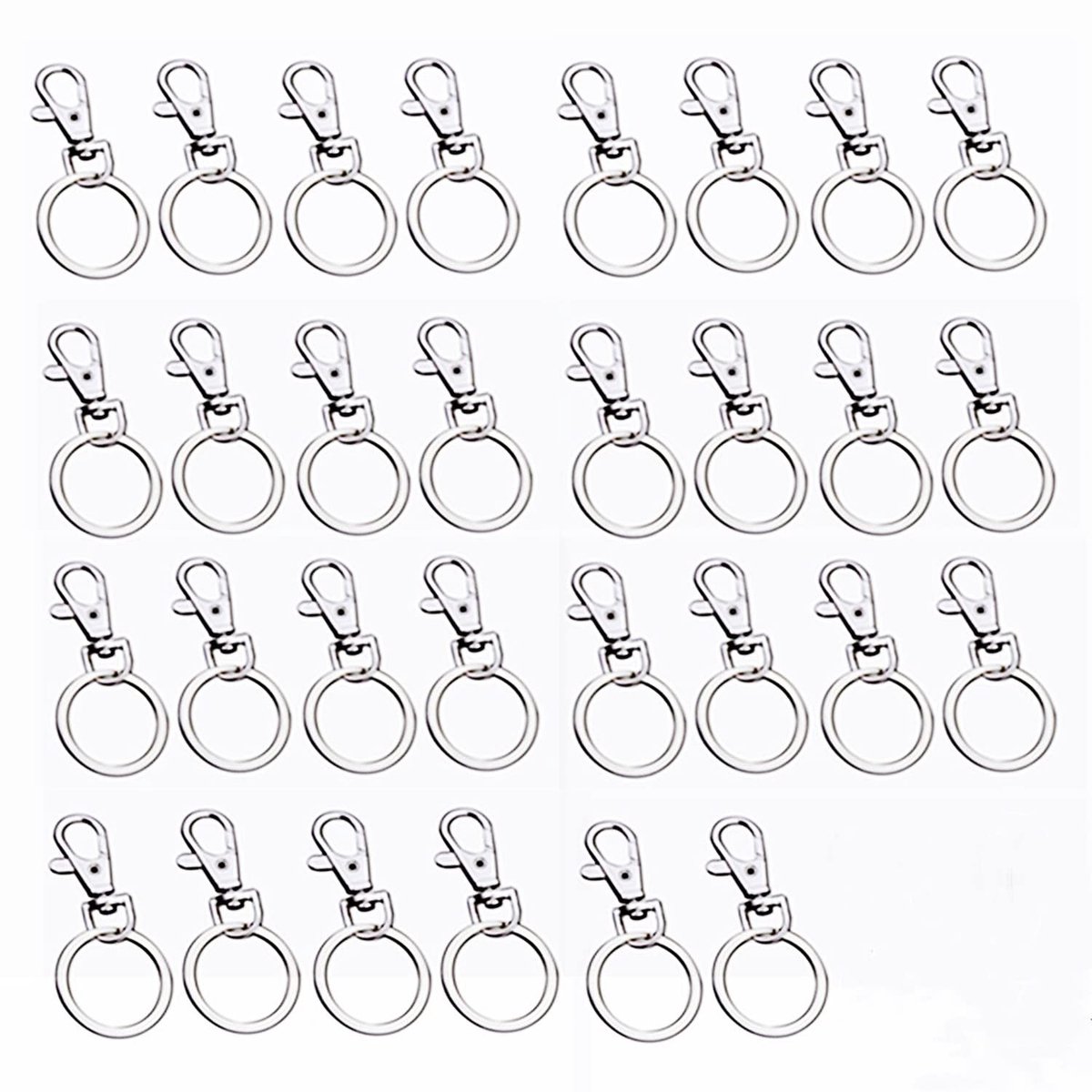 SOUQONE- Sleutelhanger 30 Stuks - Metalen Sleutelhanger - Afneembare Karabijnhaak - 360 Graden Draaiend - Stevige Springveer - Duurzaam Gebruik - Sleutelring