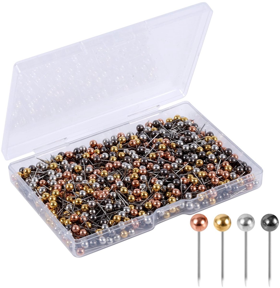 Dailygoods- Kaartpunaises 800 Stuks - Ronde Kop - 4 Kleuren - Kunststof/Staaldraad - 4x15 mm - Opbergdoos - Duimspijkers