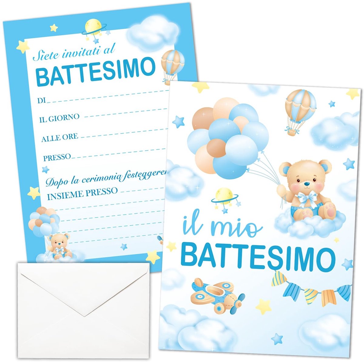 Dailygoods- Doopkaart 20 Stuks - Uitnodigingskaarten Jongens - Blauwe Uitnodiging - Feestuitnodiging - Kinderfeestje - Hoge Kwaliteit