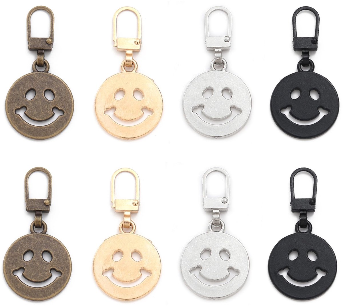 Dailygoods- Ritssluitingtrekker Afneembaar - Set van 8 - Smiley-gezicht - Duurzaam - Kledingaccessoires - Kleurrijk ontwerp - Ritsschuiver