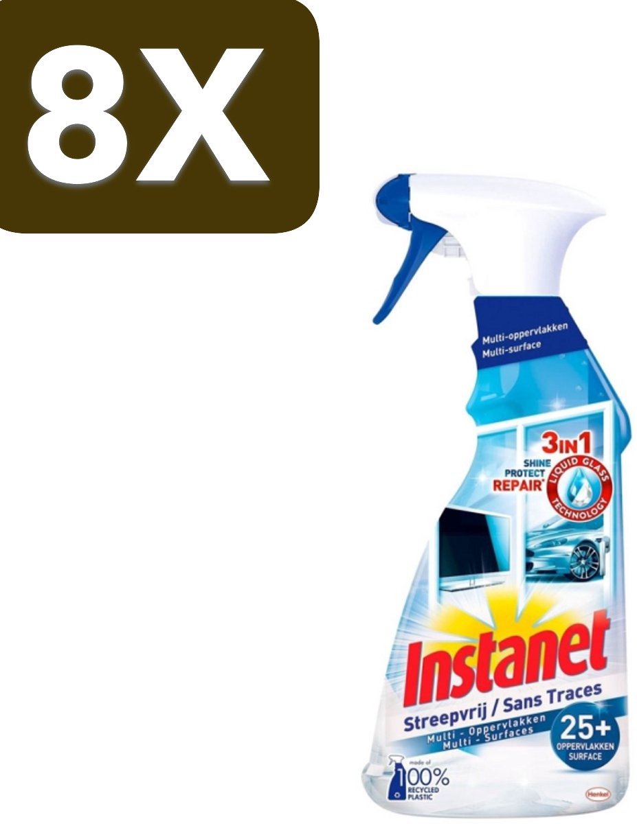 8 x Instanet - Schoonmaakspray - Streepvrij - 3 in 1 - Multi-Oppervlakken - 725 ml - 1 stuk