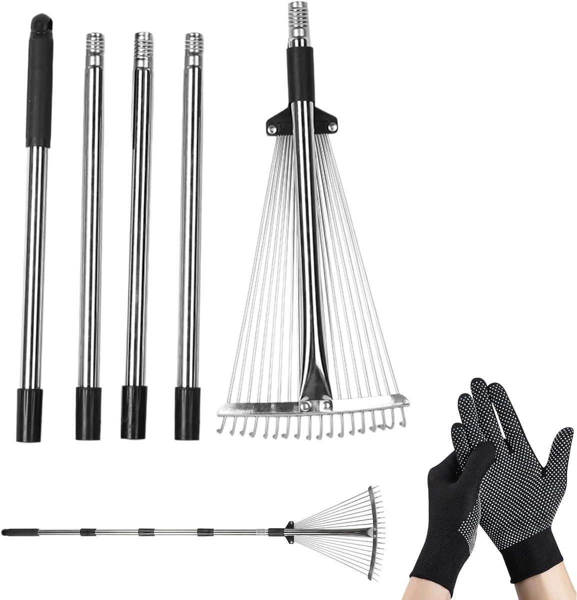 Verstelbare bladbreker met ergonomische handgreep: 207 cm lange steel voor efficiënt tuinieren, duurzaam metaal, ideaal voor bladverzameling en harkwerk in de tuin
