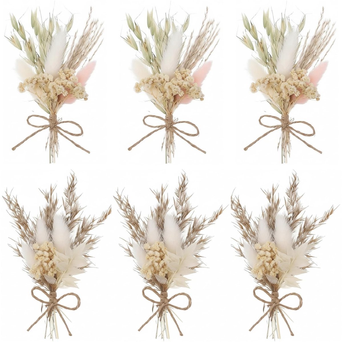 Dailygoods - 6 Stuks Mini-Droogbloemen Boeketten - Decoratieve Bloemen voor Bruiloft en Thuis