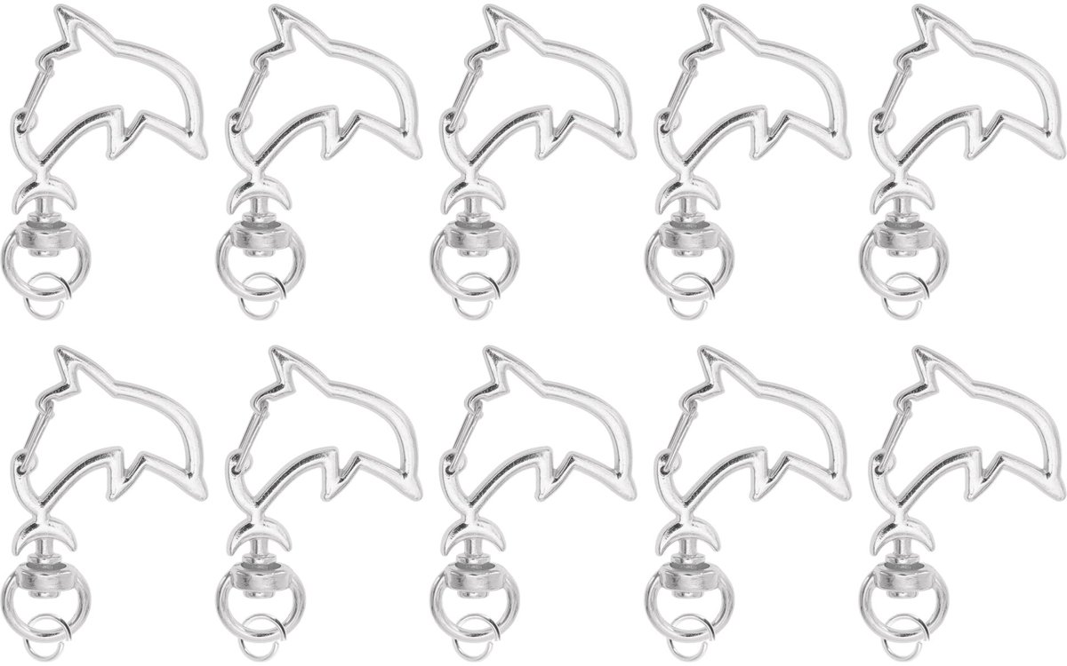 Dailygoods- Sleutelhanger Dolfijn 10 stuks - Karabijnhaak Sleutelhanger - Zinklegering - Schroefsluiting - 360° Draaibaar - Lichtgewicht en duurzaam - Sleutelring