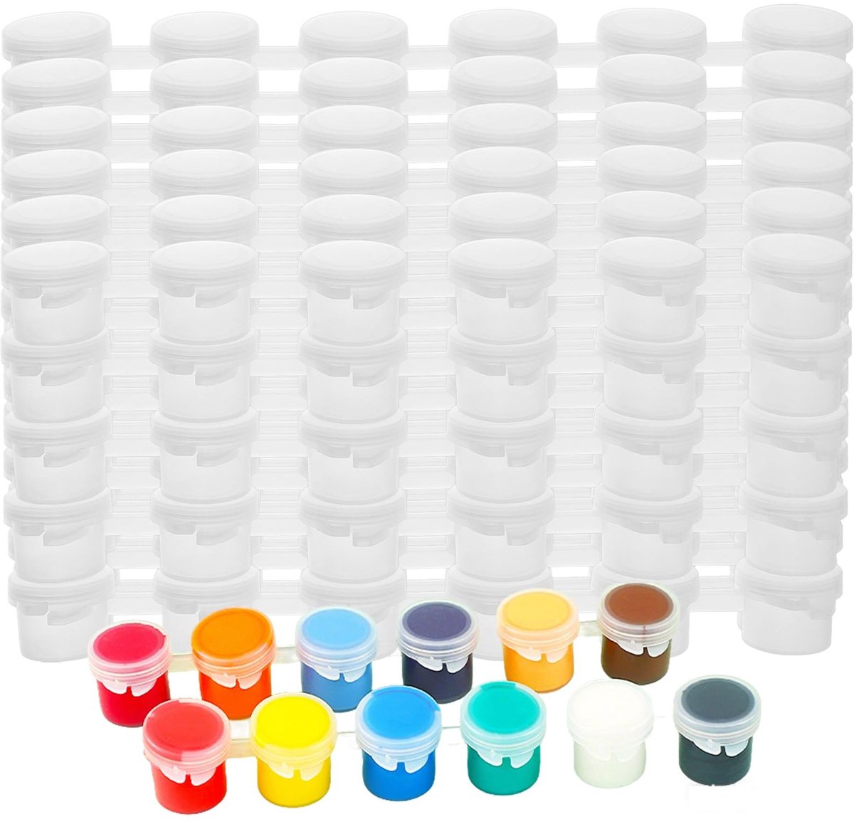 Dailygoods- Verfpotten 200 Stuks - Mini Lege Verfpotten - Acryl Verf Cups - Verf Container Met Deksels - Opbergstrips - Kosteneffectief 1200 Potten - Verfcontainers