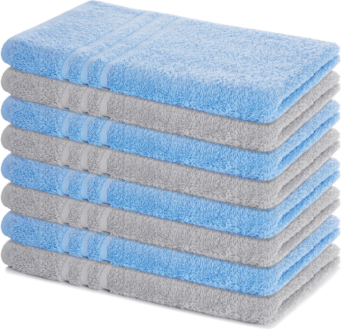 Lavea® Set van 8 Handdoeken 50x100 cm, 100% Katoen – Zacht en Absorberend – Perfect als Handdoek voor Thuis en Hotel – Dolfijnblauw en Zilver