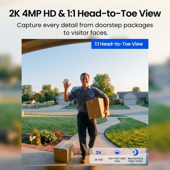 Reolink 2K 4MP Videodeurbelset met 1:1-beeldverhouding - HDR - Batterij- Of Bekabelde Voeding - Slimme Detectie - Lokale Opslag En 2,4/5 GHz Wifi - D340B-V2 met Hub 1 Lite — afbeelding 3