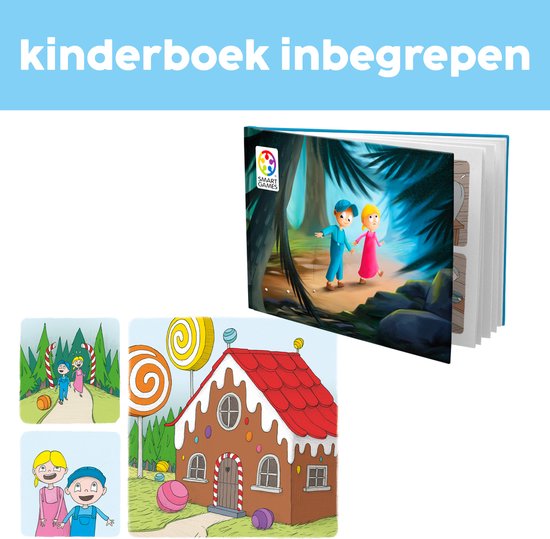 Kinderboek met illustraties van Hans en Grietje, een snoephuisje en bomen. Inclusief prentenboek 'kinderboek inbegrepen'.