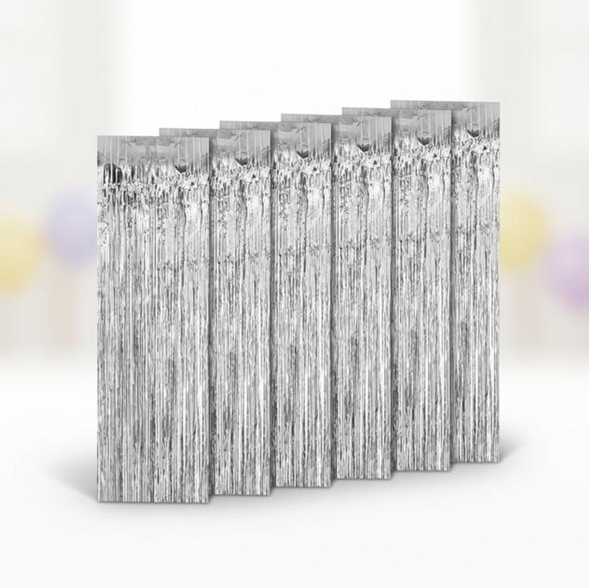 ElleMooi 6 Lametta Metalen Gordijnen, Folie Gordijn, Achtergrond Ringgordijnen voor Verjaardag, Feest, Bruiloft - Zilveren Decoratie