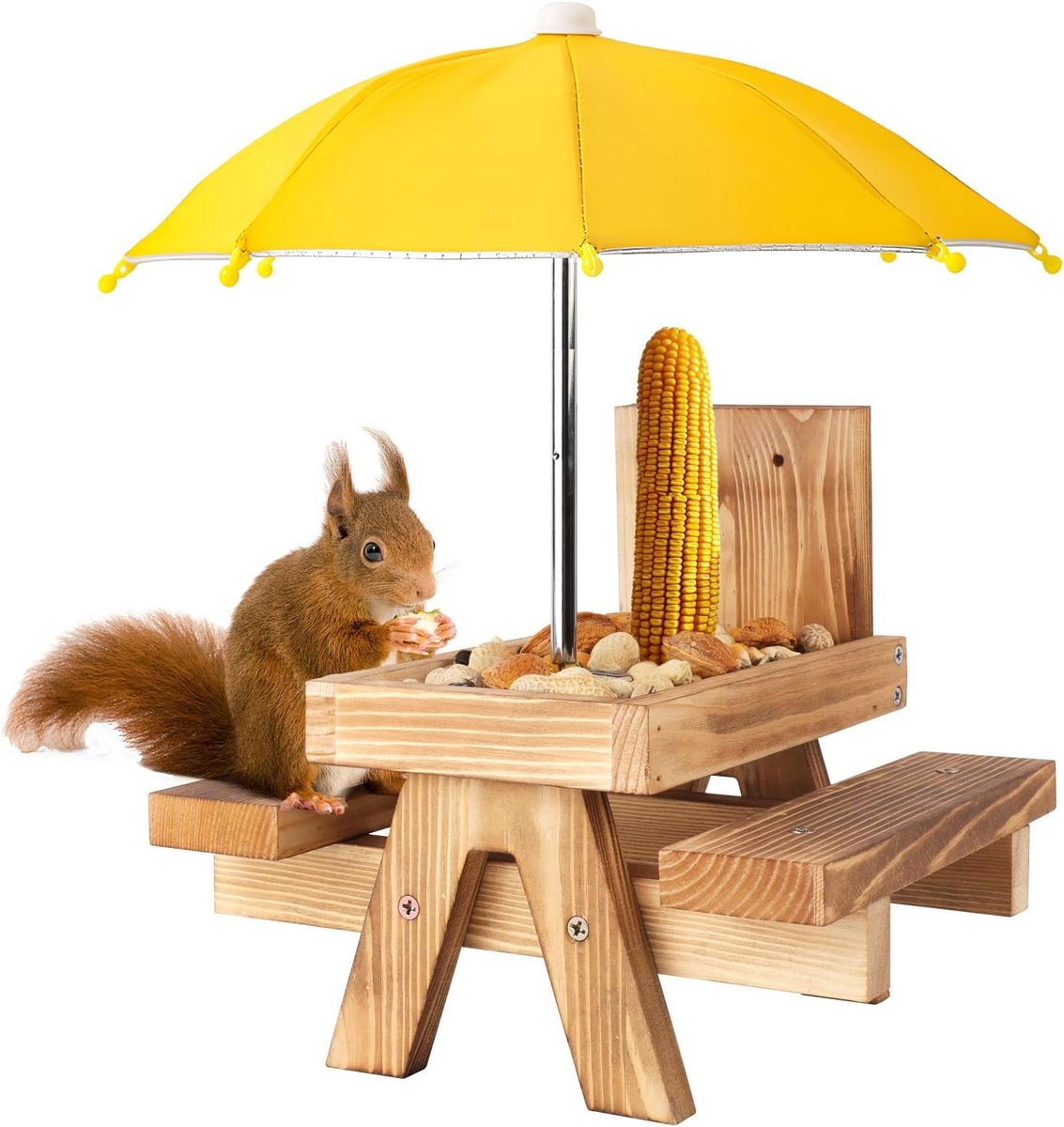Zonneschermparasol - Miniparasol - Vervangend scherm voor eekhoornvoederhuisje - Zonder handvat - Vervangende parasol voor eekhoornvoederhuisje in picknicktafelstijl - Mini-zonneschermparasol voor buiten - Geel
