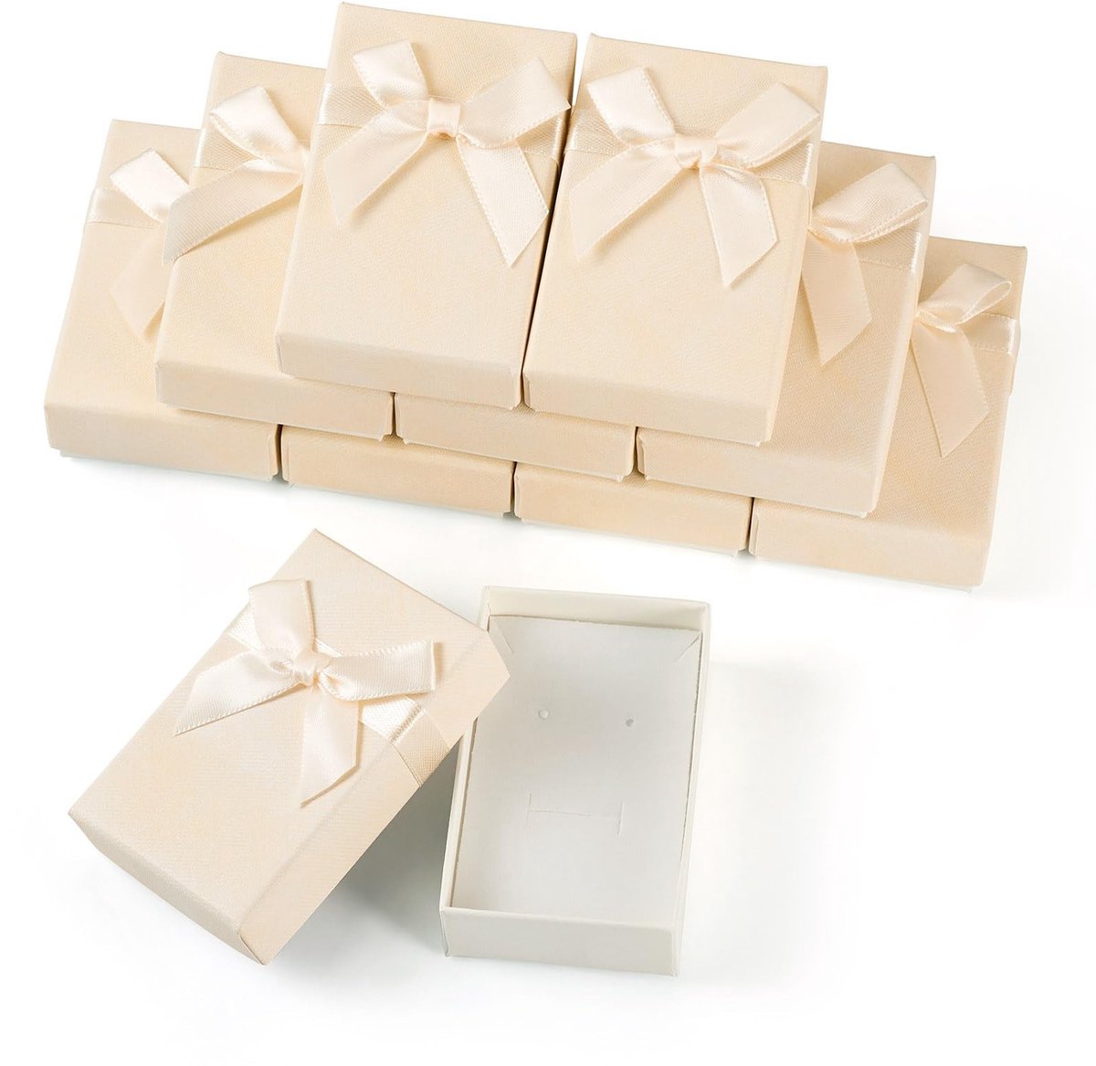 Dailygoods- Sieradenverpakkingsdozen 10 stuks - Rechthoekige Dozen - Licht Guldenroede Geel - Met Striklint - Bescherming tegen Stof en Vocht - Afmetingen 8,4 x 5,4 x 4,9 cm - Juwelendoosjes