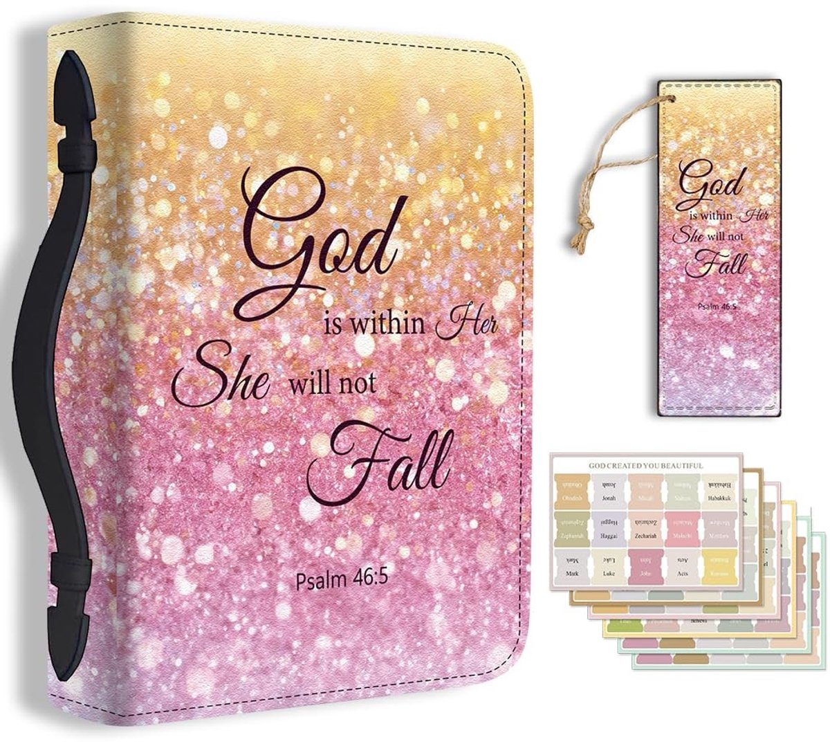 Dailygoods- Bijbelcover Groot Formaat - PU Lederen Hoes - Bladwijzer - Bijbelindexstickers - Strass-Design - Glittereffect - Bijbelhoes