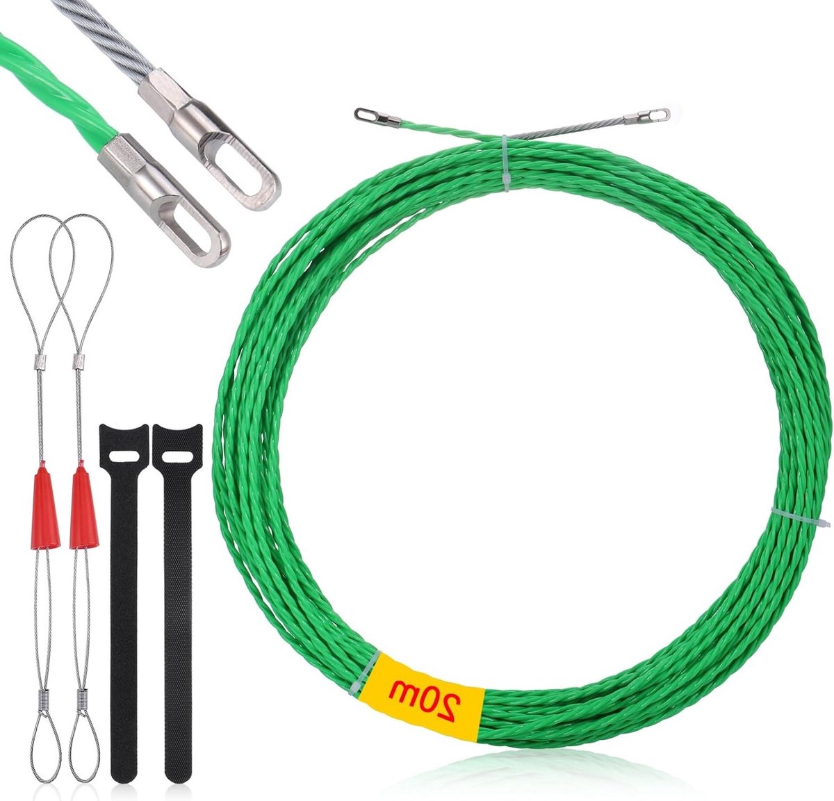 Kabeltrekker voor het doorvoeren van kabels door muren, 20 meter lange trekstangen, 4.5 mm elektrische draadtrekker met 2 metalen vergrendelingen en 2 riemen voor communicatiekabels en leidingen in muren en vloeren
