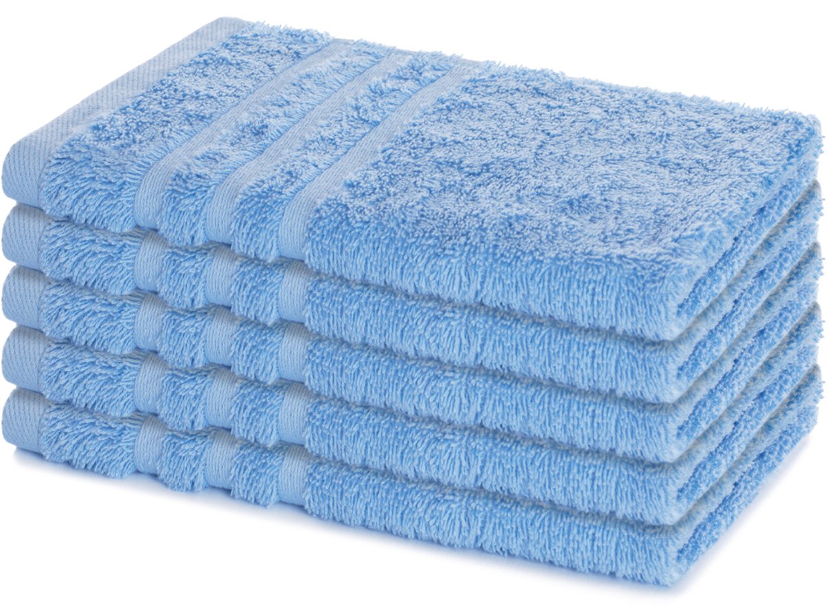 Lavea® Set van 5 Handdoeken 30×50 cm – 100% Katoen – Zacht & Absorberend – Gastendoekje – Voor Badkamer, Hotel & Spa - Premium Absorptie & Duurzaam – Dolfijnblauw