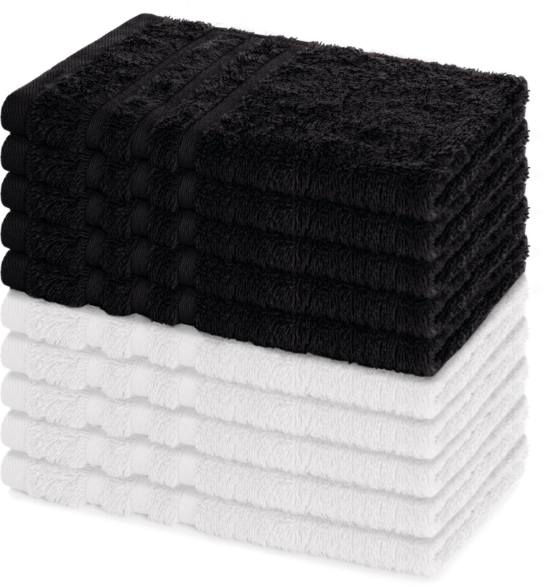 Lavea® Set van 10 handdoeken 30x50 cm, 100% katoen – Zacht en absorberend – Voor thuis, hotel, spa en gasten – Perfect als handdoek / gastendoekje – Wit en Zwart