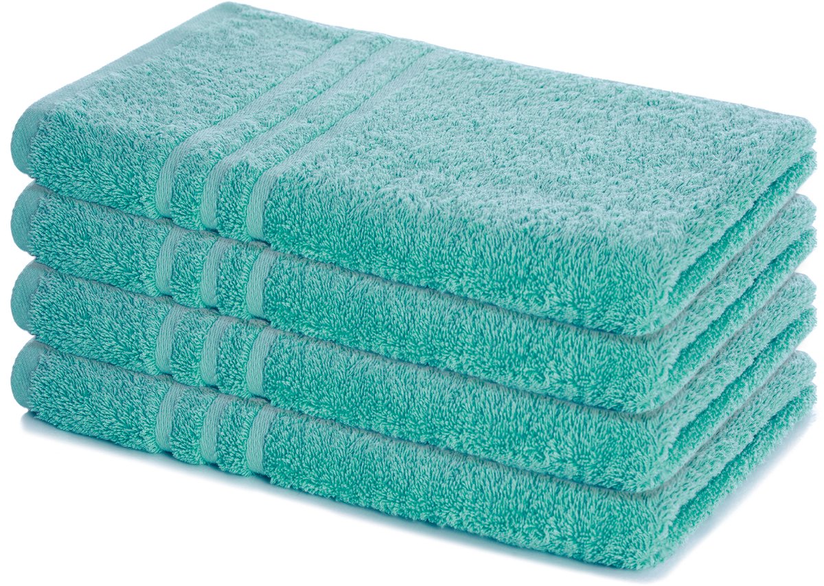 Lavea® Set van 4 Handdoeken 50x100 cm, 100% Katoen – Zacht en Absorberend – Perfect als Handdoek voor Thuis en Hotel – Turquoise