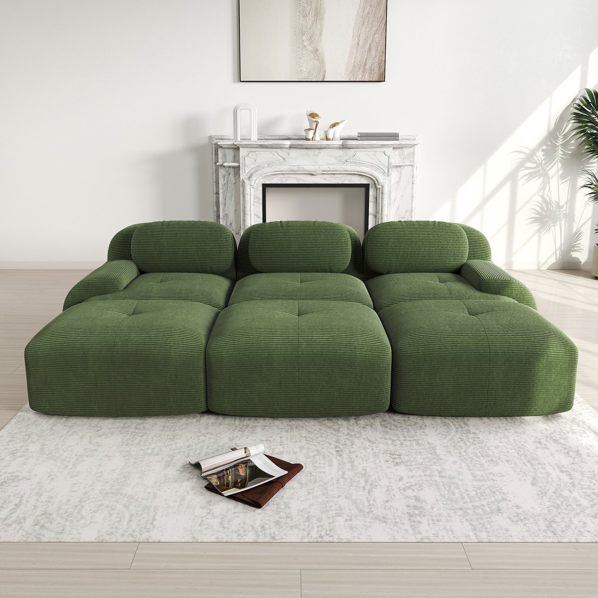 Corduroy modulaire 3-zitsbank - met 3 hockers - frameloze sofa - huisdiervriendelijk - ext
