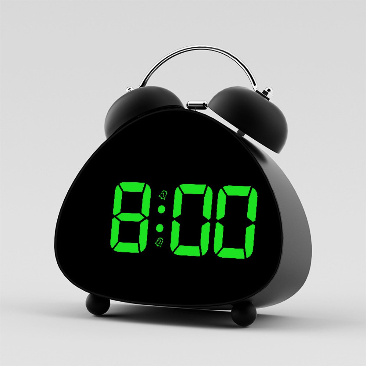 Wekker-LED display-mechanische bel-luid geluid-elektronische klok-kinderwekker-batterijgevoed (batterijen niet inbegrepen)HL Zwarte behuizing, groene lamp