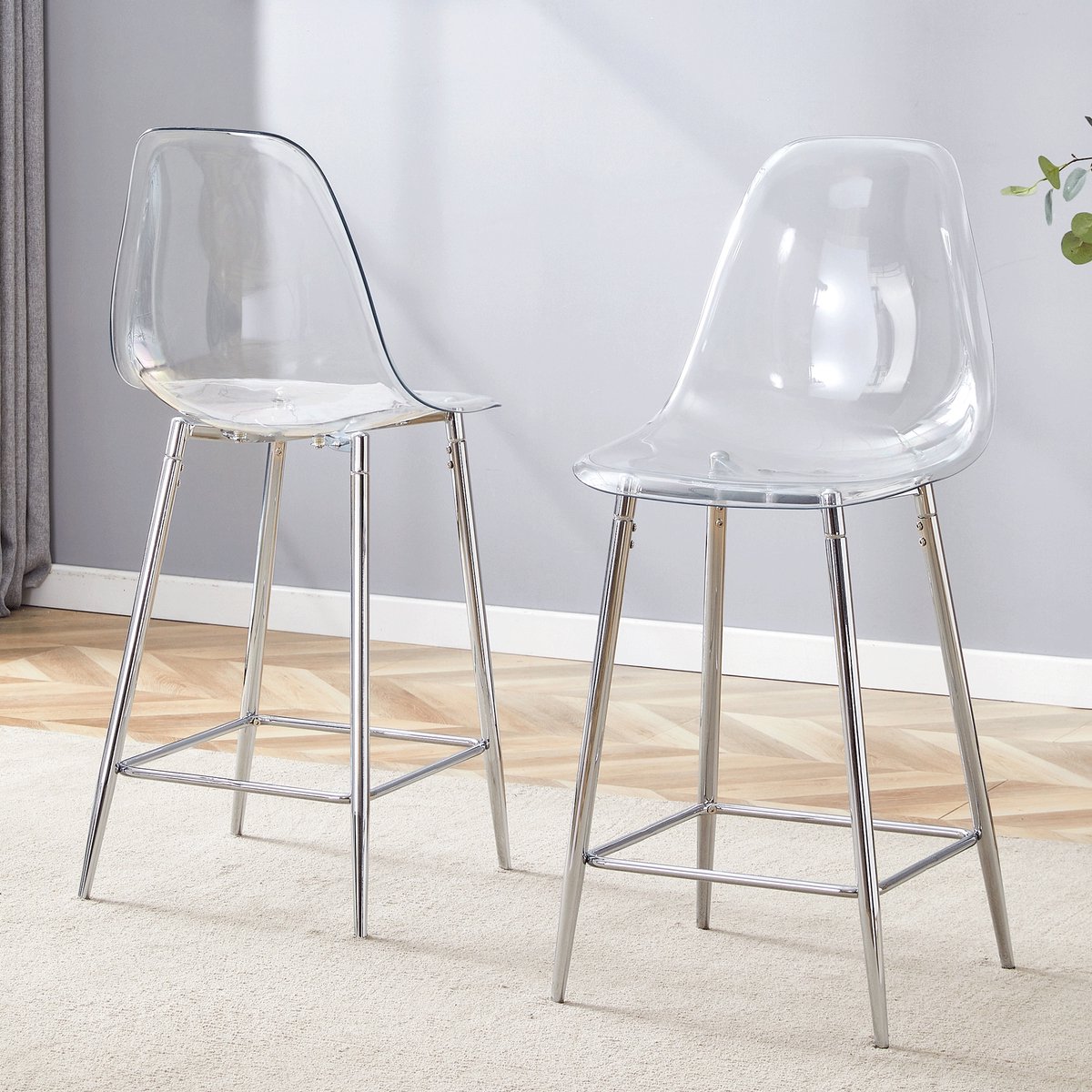 MODFU Barkrukken Set Van 2 - Transparante Zitting - Modern - Voor Keuken Of Bar - Kunststof En Metaal - Zilver