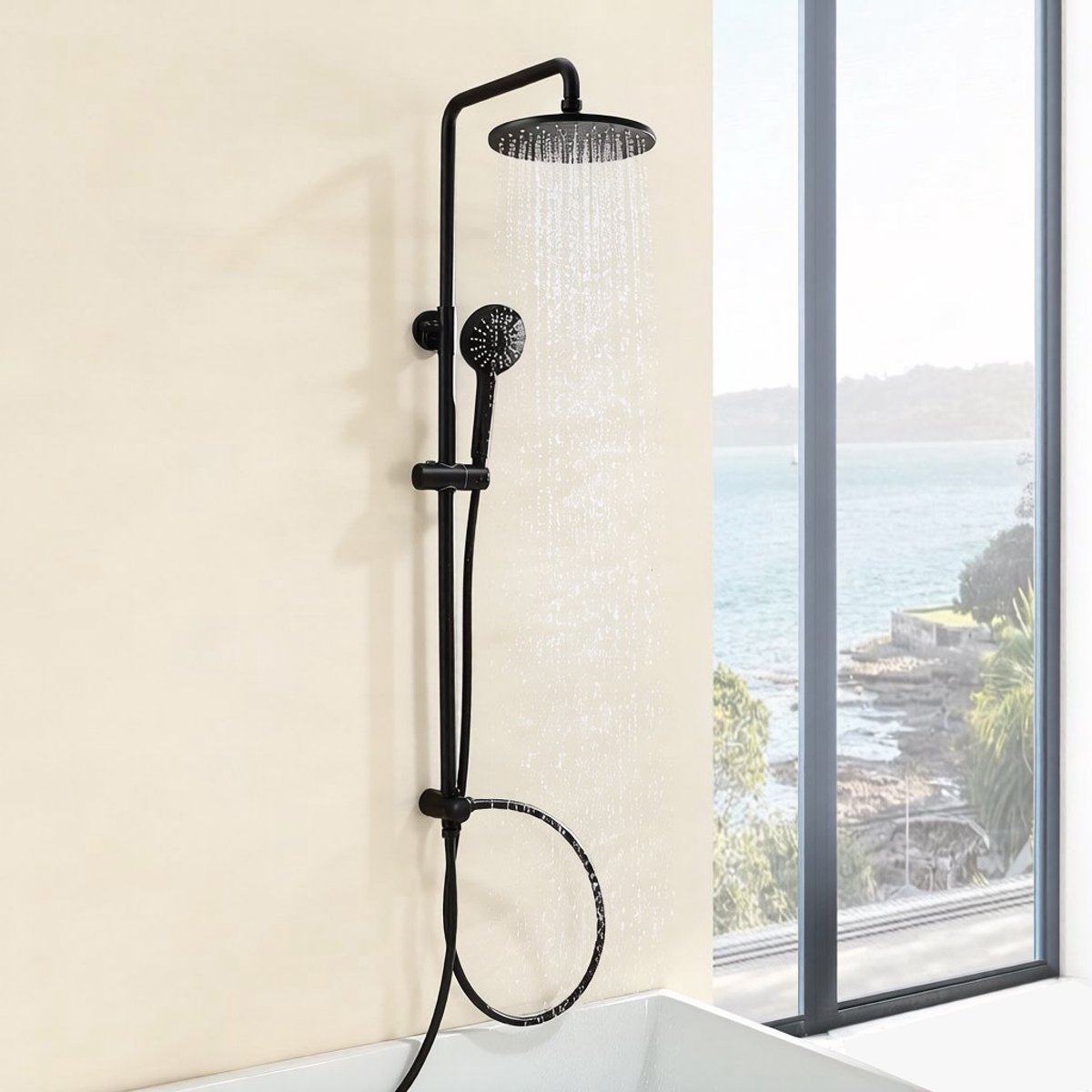 Cecipa Max Regendouche - Zonder kraan - Zwart Doucheset - Regendouche Ø 22 cm - Handdouche met 3 standen - Hoogte Verstelbaar 75-110 cm - Waterbesparend