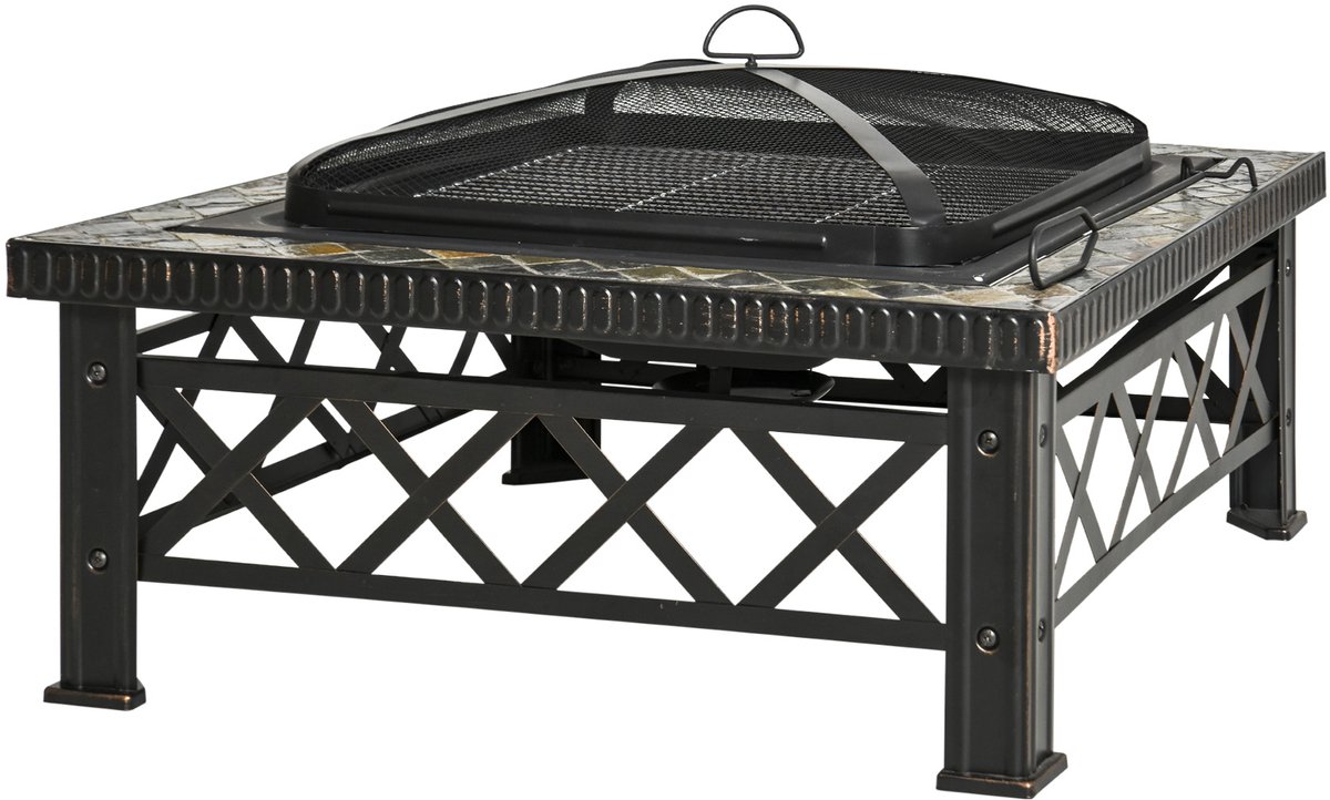 Zwarte stalen drie in een vuurkorf 76 bij 76 bij 47 cm Voor tuin en terras buiten