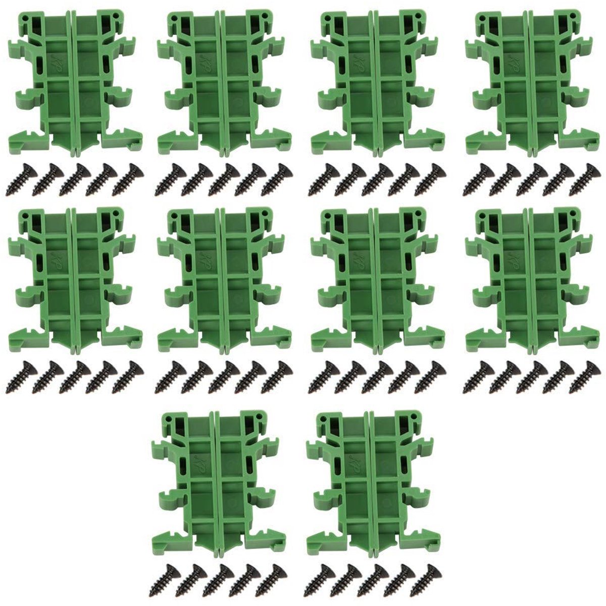 Dailygoods - DIN-Railhouder Set - 10 Stuks Rail Adapter - Voor C45 DIN-Rail - Groene Kaarthouder - Rail Adapter Schroeven