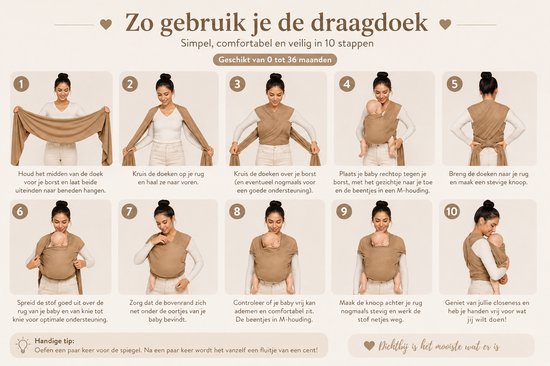 Baby Draagdoek Lichtbruin - Babywrap - Draagzak - Baby carrier - Baby 0-36 maanden - 40x480 cm van Merkloos — afbeelding 4