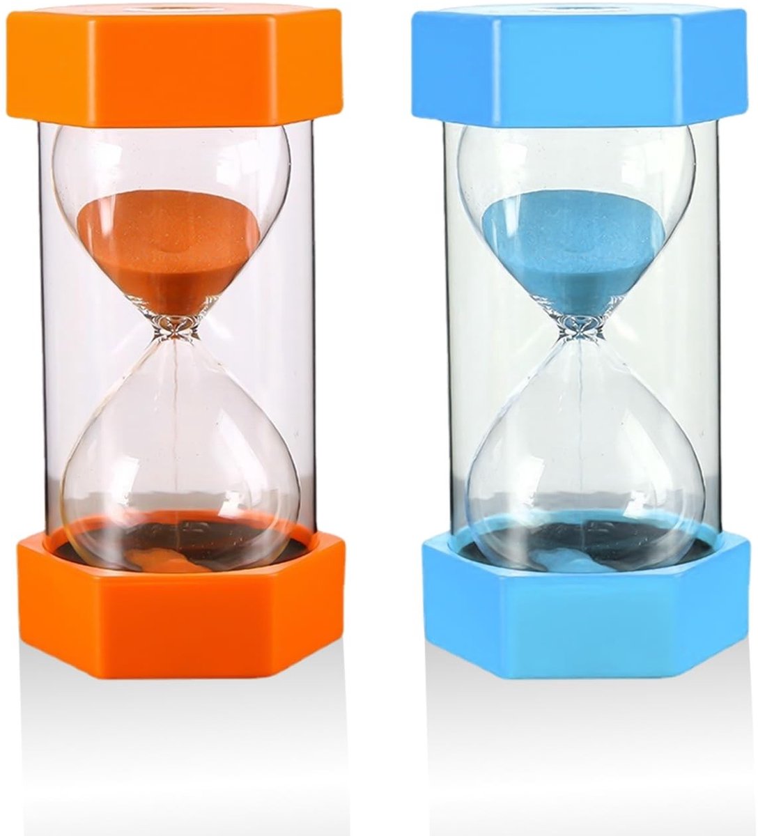 Dailygoods - 2-Delige Zandloper Set - Keuken Timer - Creatief en Interessant - Oranje en Blauw - Speeltimer voor Douche en Keuken - 5 en 10 Minuten