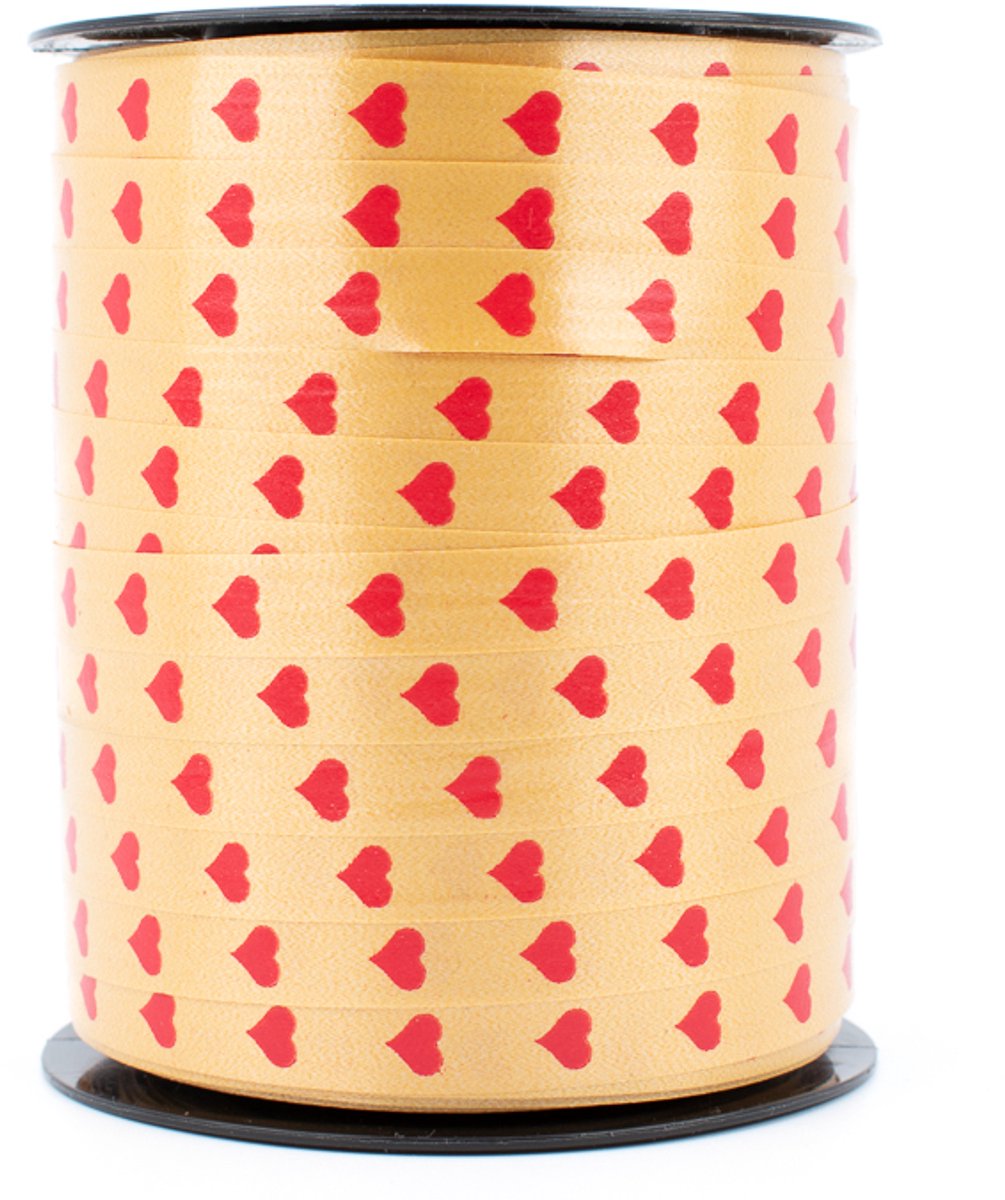 Krullint - 10 mm x 250 m - goud - hartjesdessin