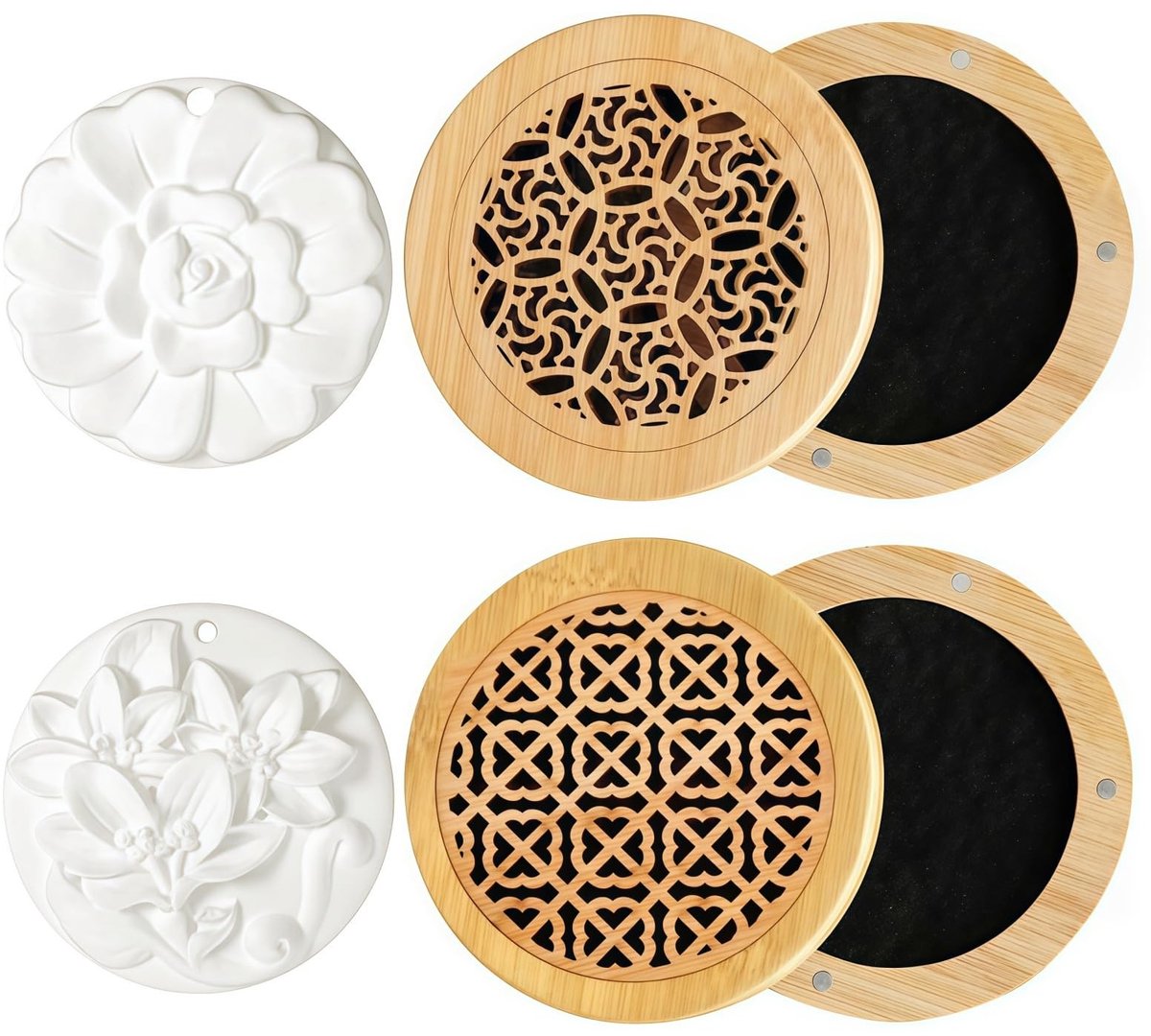 Dailygoods- Geursteen 100% Natuurlijk - Geursteen voor Etherische Oliën - Aromadiffuser - Houten Wierookkist - Set van 4 - Stijlvol Woonaccessoire