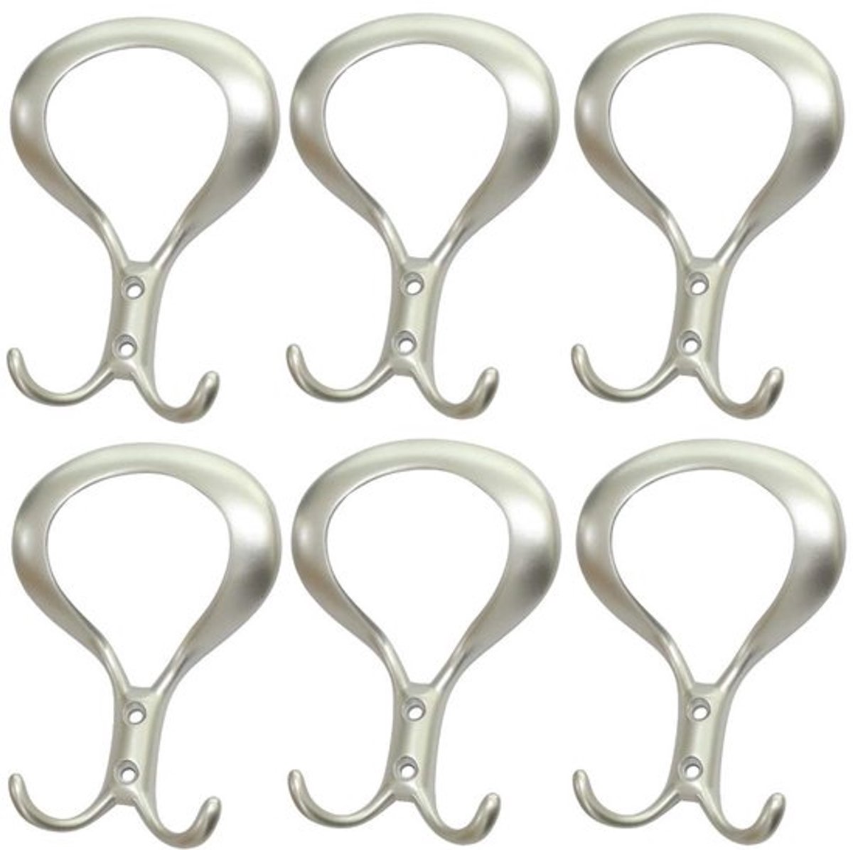 Allecto - Wandhaken van Metaal - Set van 6 - Zilverkleurig Satijn
