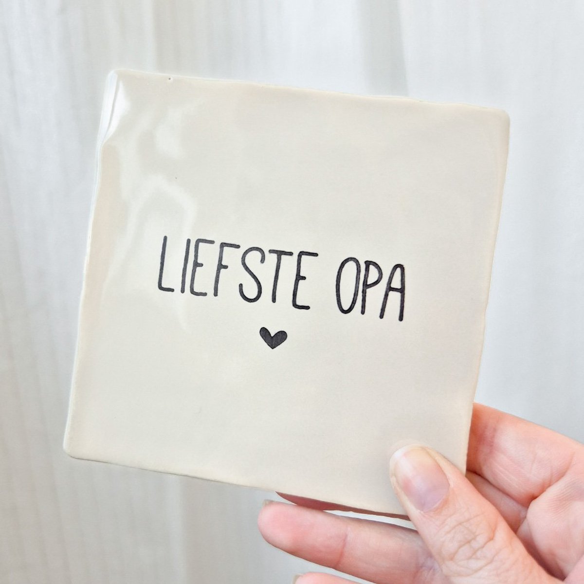 Fien & Feau Tegeltje - Liefste opa - Vaderdag cadeau - 10x10 cm - excl houder - Fien en Feau Beige opa