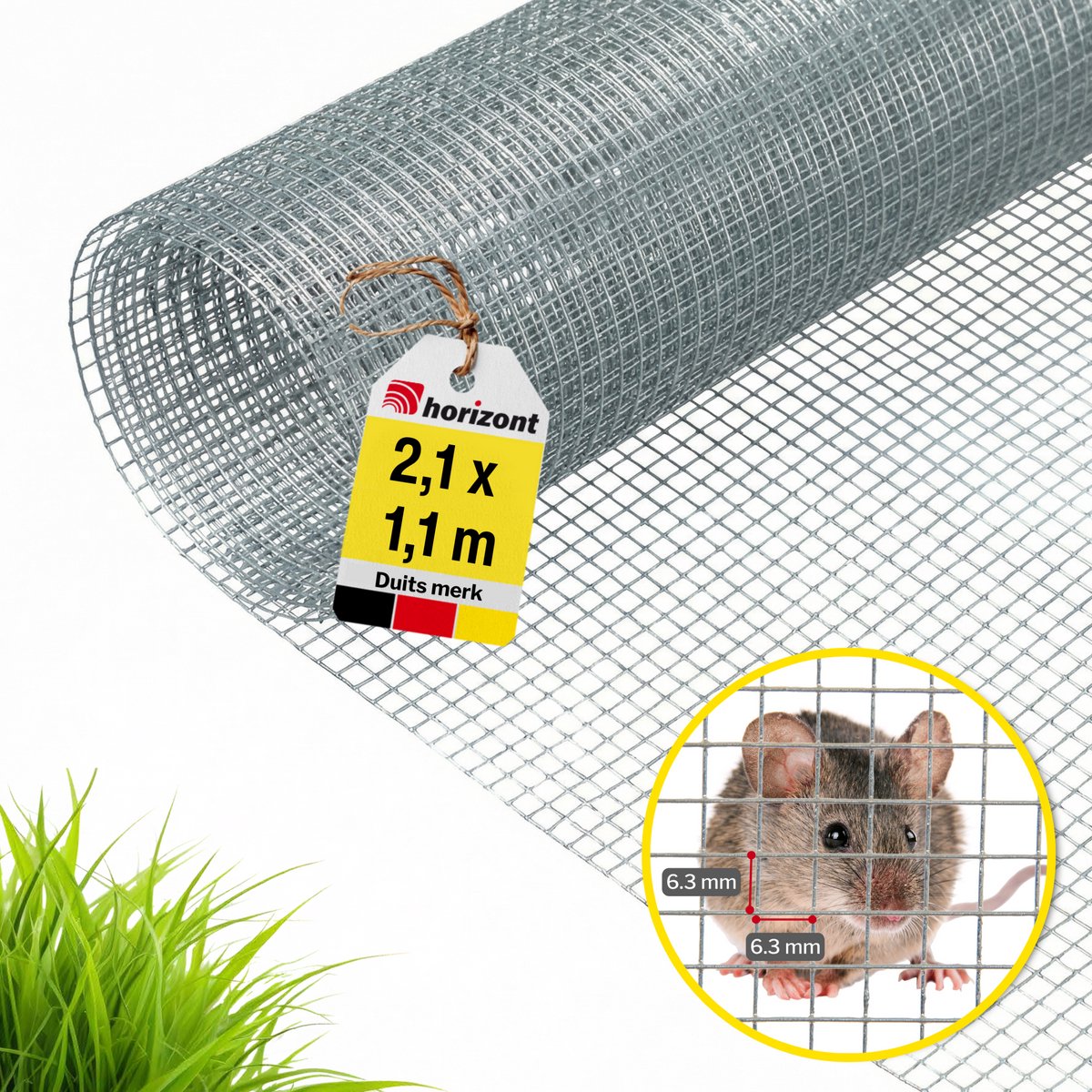 Volièredraad – Verzinkt – Maaswijdte 6,3 mm - 2,1*1,1 m – Vogelgaas - Konijnengaas - molgaas -Horizont