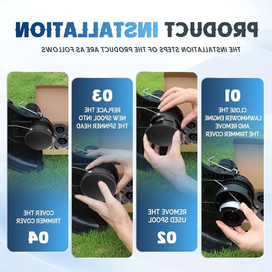4 Stuks Grastrimmer Spoel Vervangingsdraad voor Diverse Modellen, Diameter 2 mm, 10 m Lengte met Spoelcover, Geschikt voor Tuinonderhoud en Grasmaaien — afbeelding 4