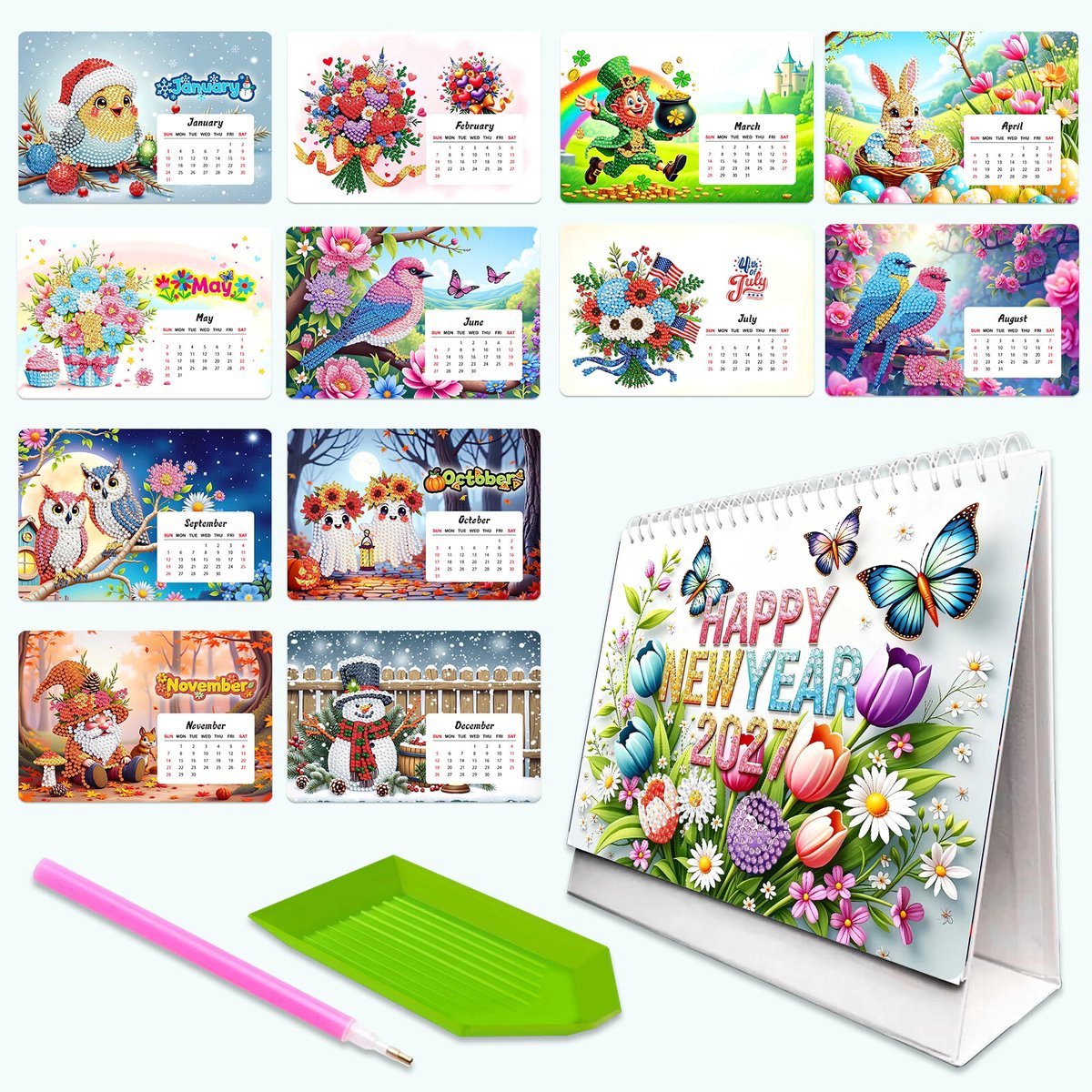 Kalender 2027 - Maandthema - 012 - compleet pakket - Diamond painting by Wietske