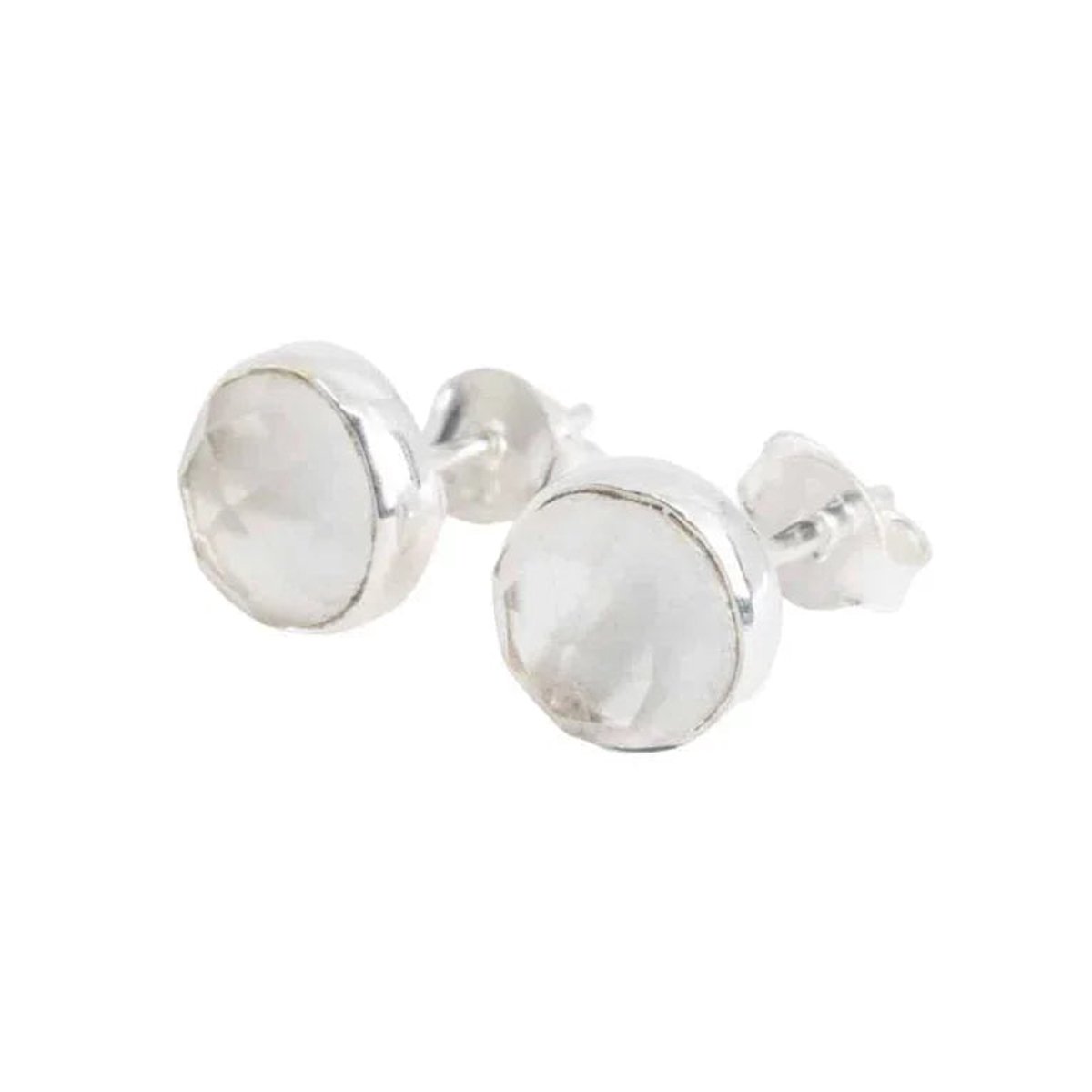 Studs oorbellen geboortesteen april ruwe herkimer facet - zilver