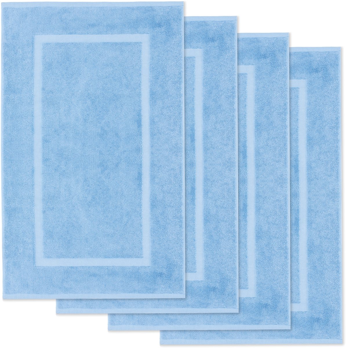 Lavea® Set van 4 Badmatten 50x80 cm Zacht en Absorberend – 100% Katoen, Wasbare Badkamermatten – Ideaal als Douche- of Badmat - Dolfijnblauw