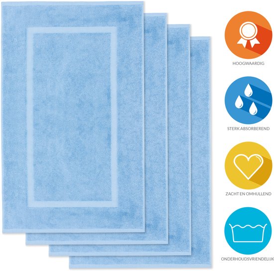 Lavea® Set van 4 Badmatten 50x80 cm Zacht en Absorberend – 100% Katoen, Wasbare Badkamermatten – Ideaal als Douche- of Badmat - Dolfijnblauw