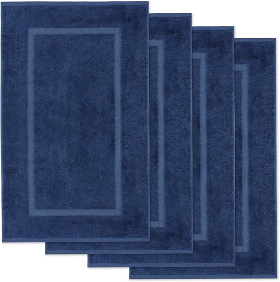 Lavea® Set van 4 Badmatten 50x80 cm Zacht en Absorberend – 100% Katoen, Wasbare Badkamermatten – Ideaal als Douche- of Badmat - Marineblauw