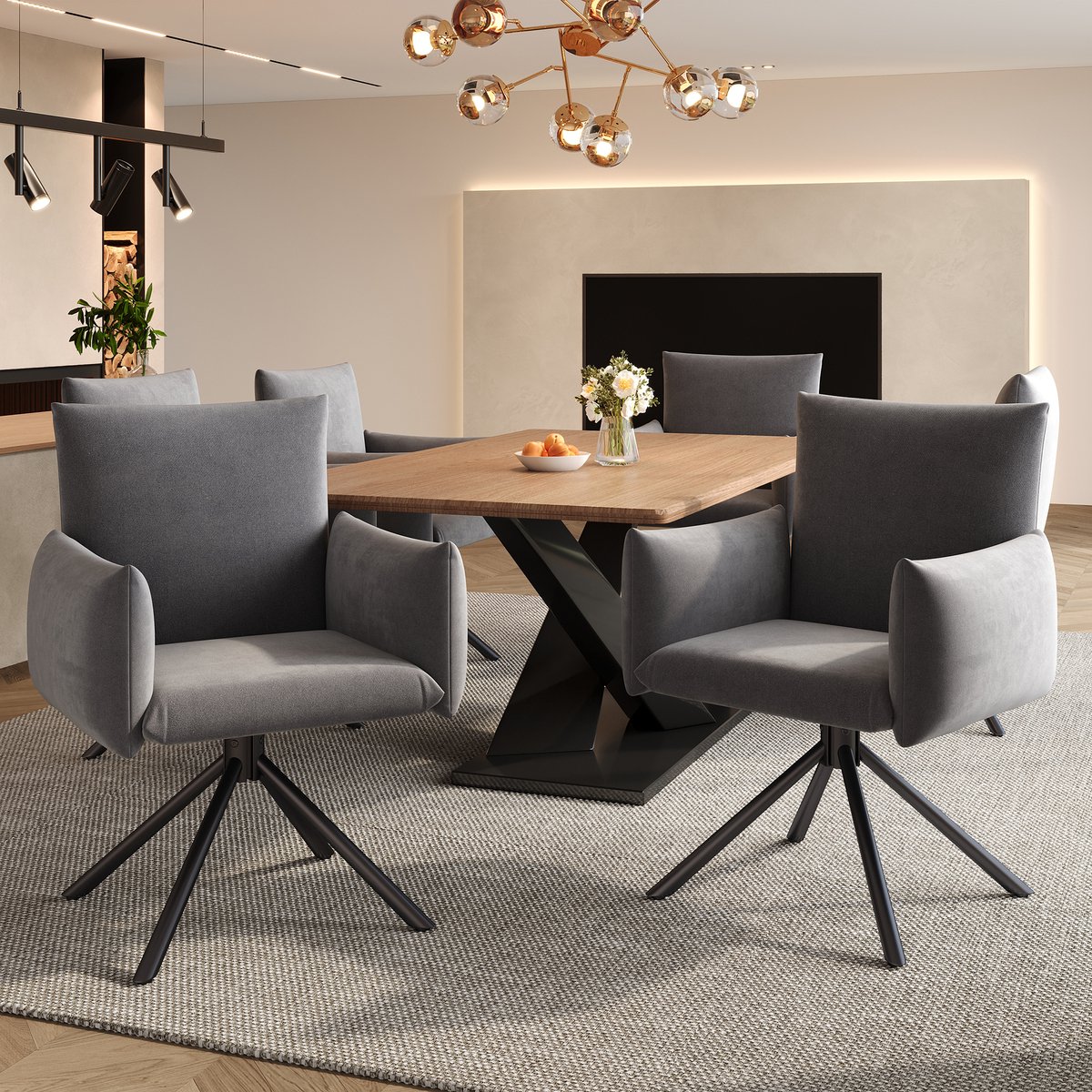 MODFU - Eetkamerstoelen Set Van 6 - Draaibaar - Ergonomisch - Modern - Fluweel - Grijs