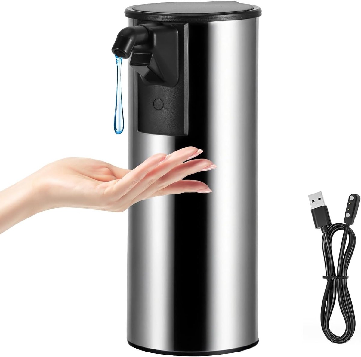 Automatische Zeepdispenser 350ml, Oplaadbare RVS Elektrische Zeepdispenser met 4 Instellingen voor Badkamer en Keuken, Hygienisch en Handenvrij Gebruik
