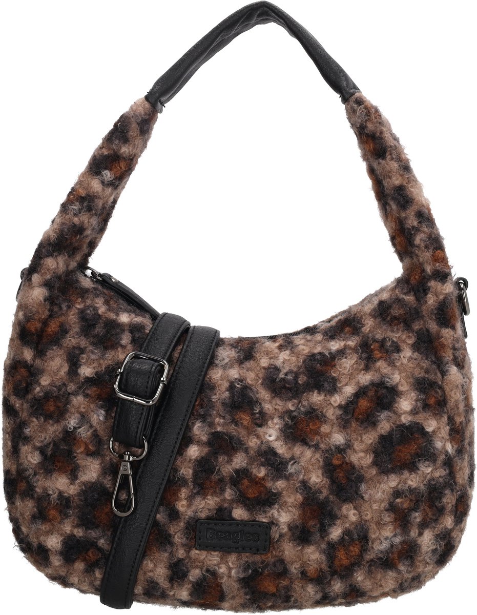 Beagles Nancy Handtas - Teddy Look - Verstelbare Schouderband - Damestas - Casual Tas - Ritssluiting - Crossbody - Leopard brown