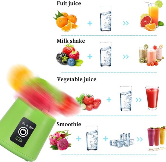 Draagbare Blender - Mini Mixer - Gezonde Drankjes Maken - Veiligheidssysteem - 380 ml - Groen — afbeelding 3