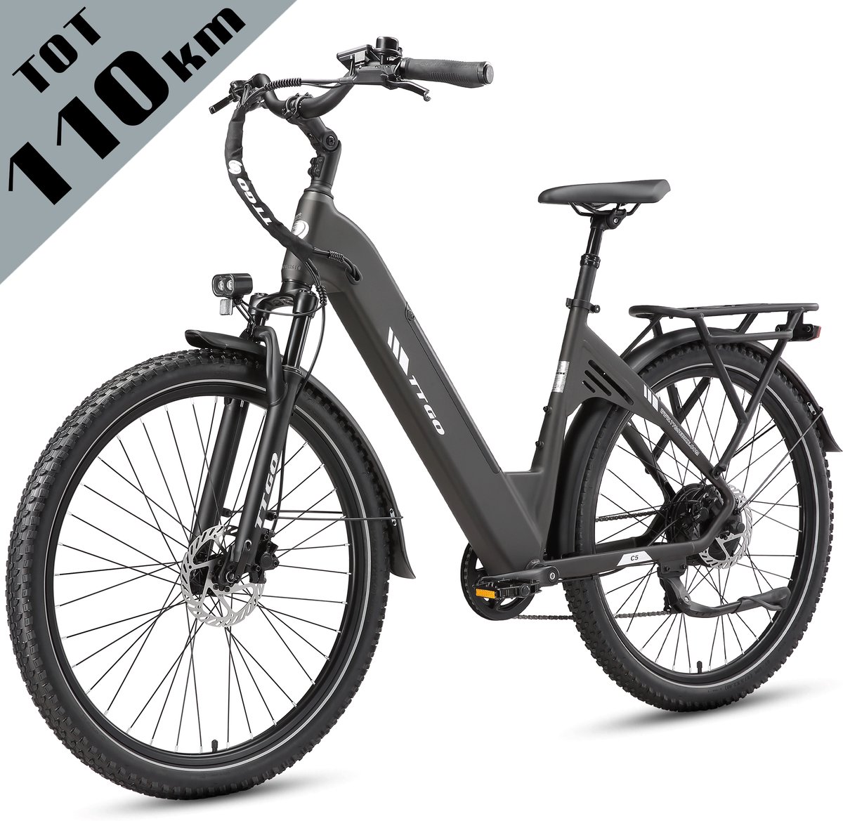 TTGO C5 Elektrische Fiets - 648Wh Accu - Actieradius tot 110 km - 48V 250W Motor - Hydraulische Schijfremmen - 27,5 × 2,4 Inch Banden - Shimano 7 Versnellingen - Aluminium Frame - LCD Display - Elektrische Stadsfiets - Max. Belasting 125 kg - grijs
